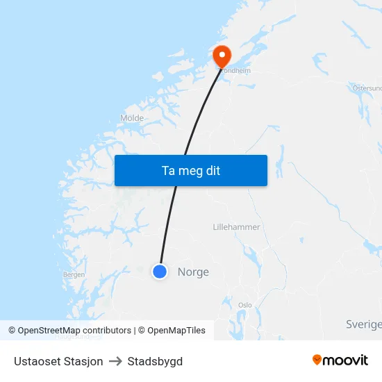 Ustaoset Stasjon to Stadsbygd map