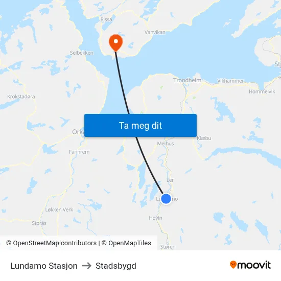 Lundamo Stasjon to Stadsbygd map