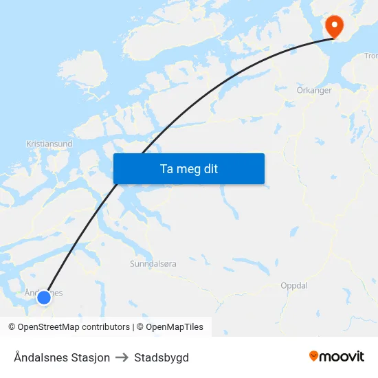 Åndalsnes Stasjon to Stadsbygd map