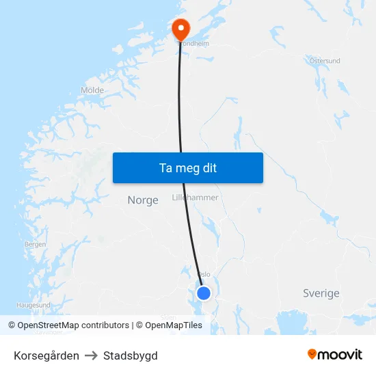 Korsegården to Stadsbygd map