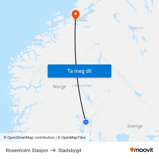 Rosenholm Stasjon to Stadsbygd map