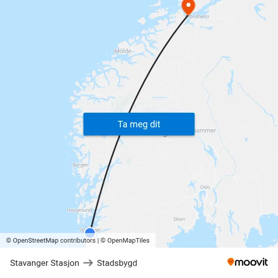 Stavanger Stasjon to Stadsbygd map