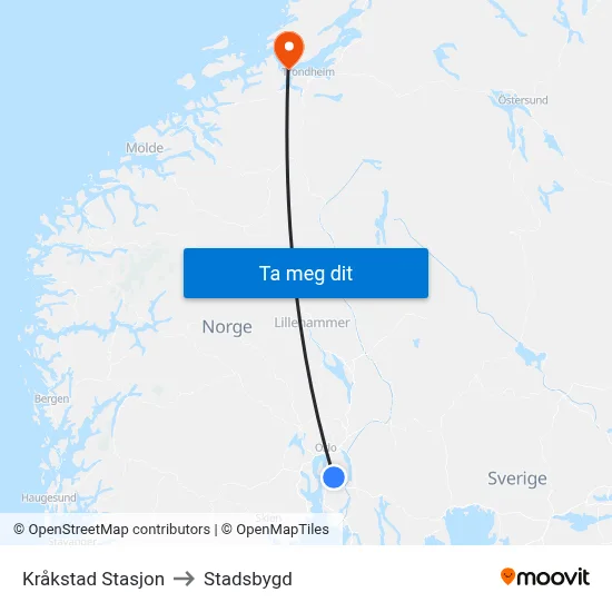 Kråkstad Stasjon to Stadsbygd map