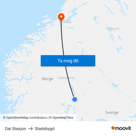 Dal Stasjon to Stadsbygd map