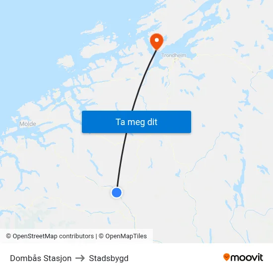 Dombås Stasjon to Stadsbygd map