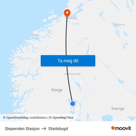 Slependen Stasjon to Stadsbygd map