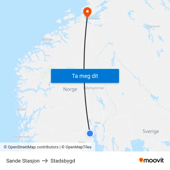 Sande Stasjon to Stadsbygd map