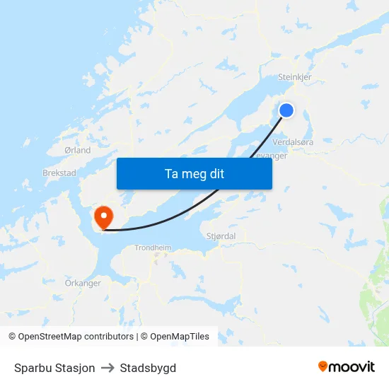 Sparbu Stasjon to Stadsbygd map