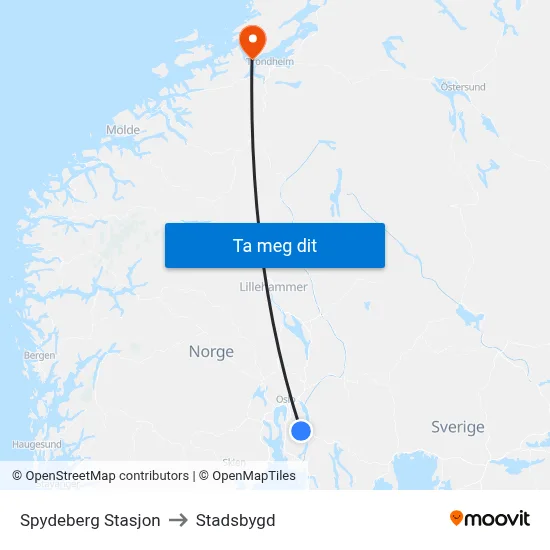 Spydeberg Stasjon to Stadsbygd map