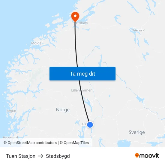Tuen Stasjon to Stadsbygd map