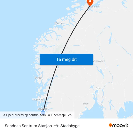 Sandnes Sentrum Stasjon to Stadsbygd map