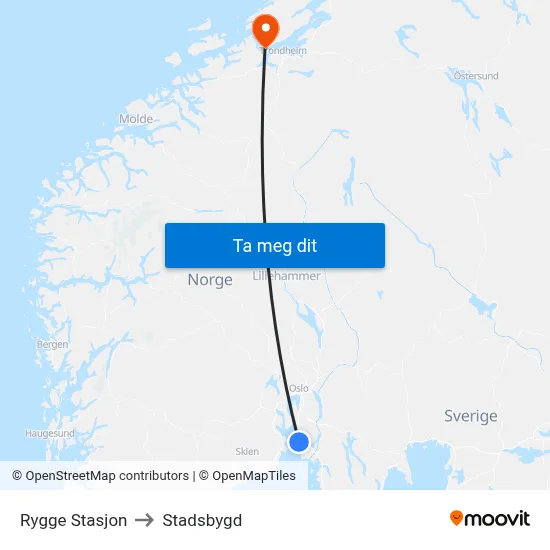 Rygge Stasjon to Stadsbygd map