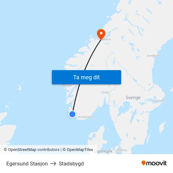 Egersund Stasjon to Stadsbygd map