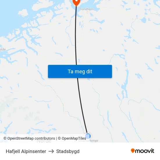 Hafjell Alpinsenter to Stadsbygd map