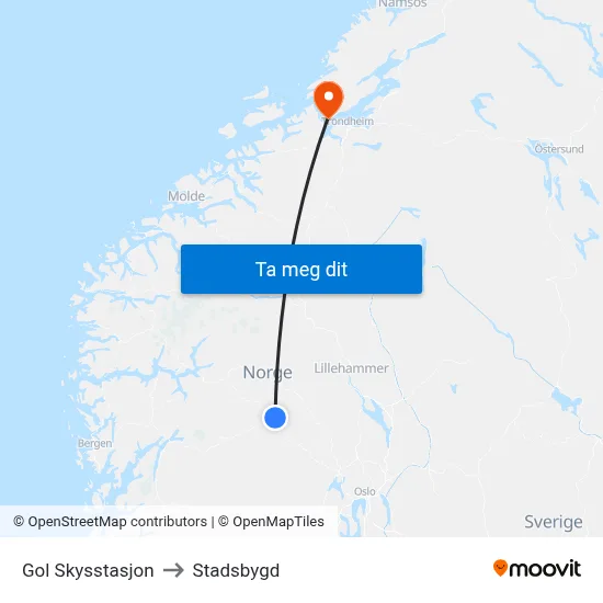 Gol Skysstasjon to Stadsbygd map
