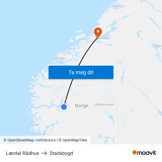 Lærdal Rådhus to Stadsbygd map