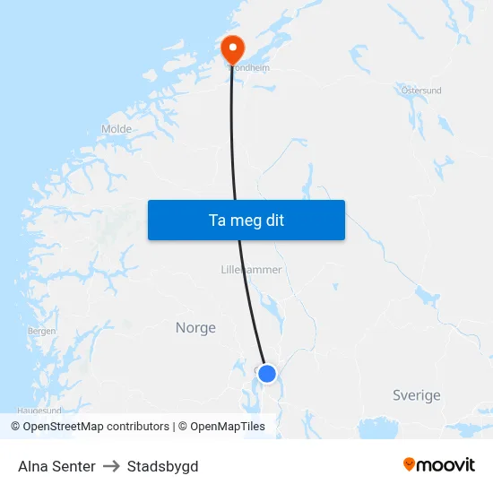 Alna Senter to Stadsbygd map