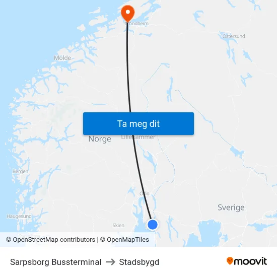 Sarpsborg Bussterminal to Stadsbygd map
