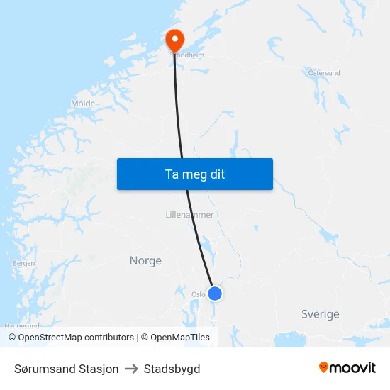 Sørumsand Stasjon to Stadsbygd map