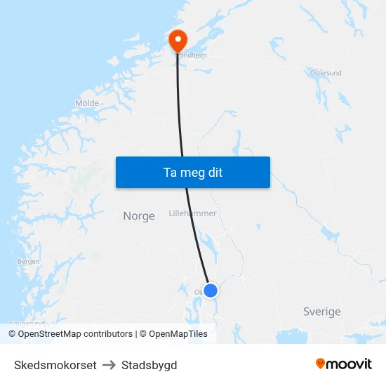Skedsmokorset to Stadsbygd map
