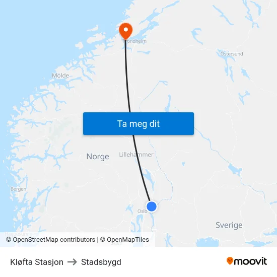 Kløfta Stasjon to Stadsbygd map