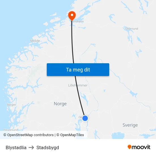 Blystadlia to Stadsbygd map