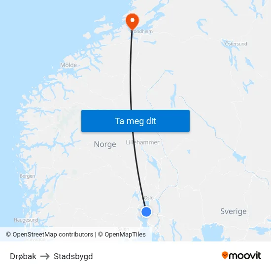 Drøbak to Stadsbygd map