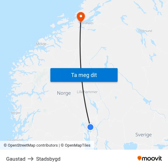 Gaustad to Stadsbygd map