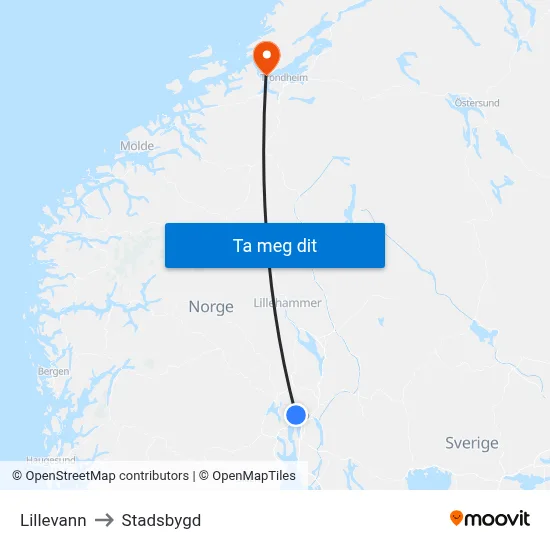 Lillevann to Stadsbygd map