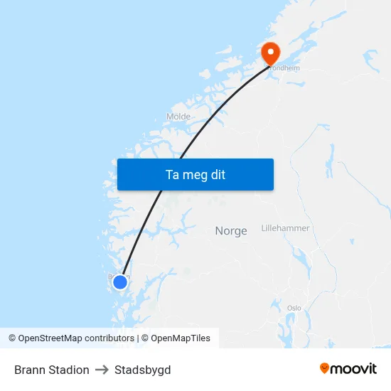 Brann Stadion to Stadsbygd map
