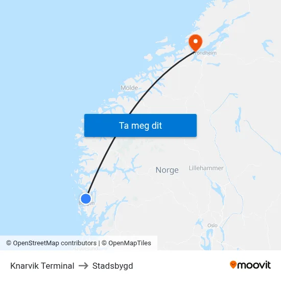 Knarvik Terminal to Stadsbygd map