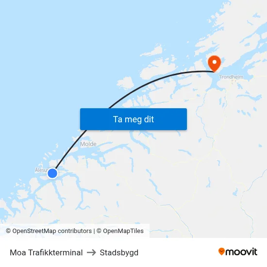 Moa Trafikkterminal to Stadsbygd map