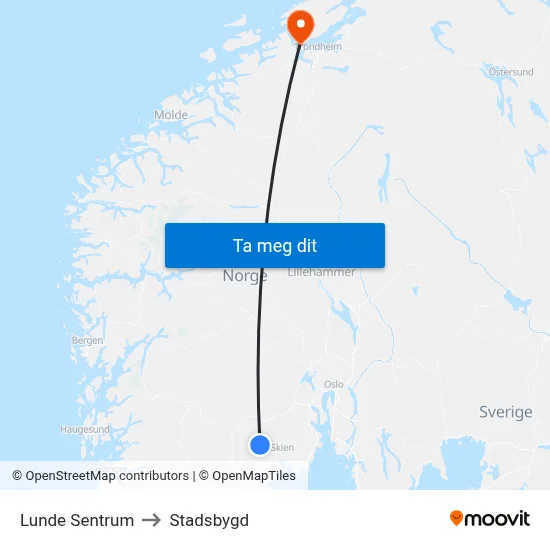 Lunde Sentrum to Stadsbygd map