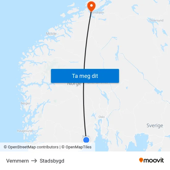 Vemmern to Stadsbygd map