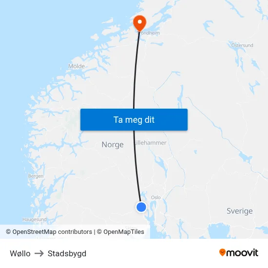 Wøllo to Stadsbygd map