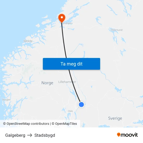 Galgeberg to Stadsbygd map