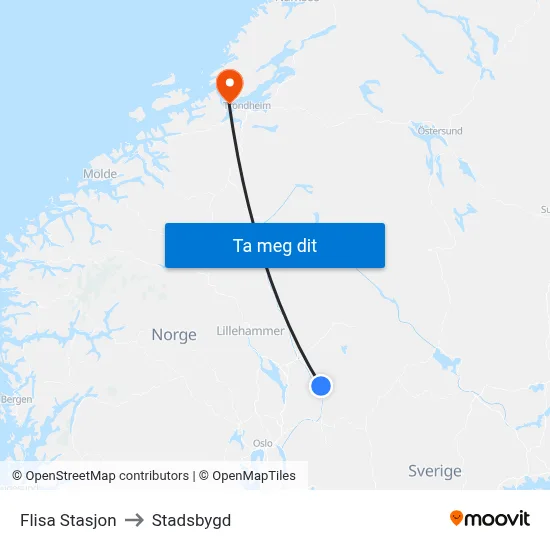Flisa Stasjon to Stadsbygd map