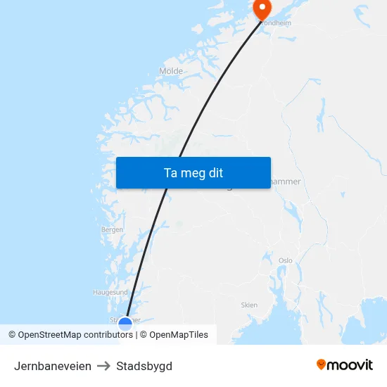 Jernbaneveien to Stadsbygd map