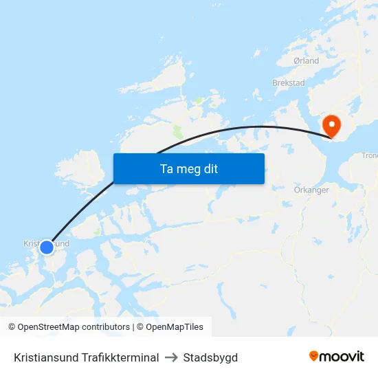 Kristiansund Trafikkterminal to Stadsbygd map