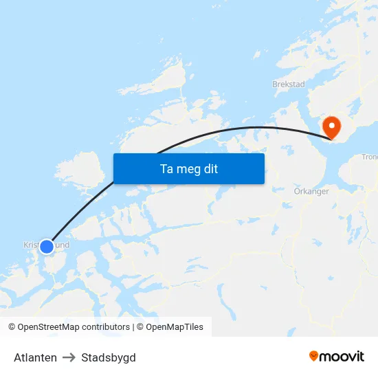 Atlanten to Stadsbygd map