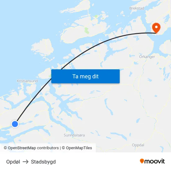 Opdøl to Stadsbygd map