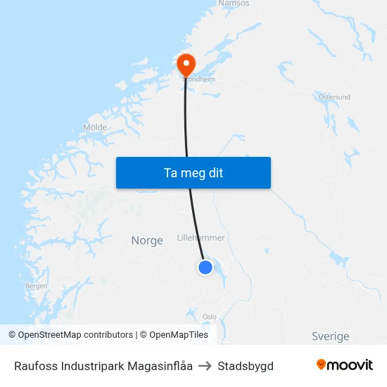 Raufoss Industripark Magasinflåa to Stadsbygd map
