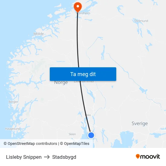 Lisleby Snippen to Stadsbygd map