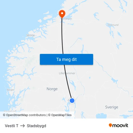 Vestli T to Stadsbygd map