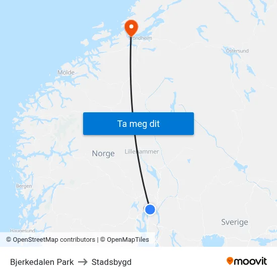 Bjerkedalen Park to Stadsbygd map