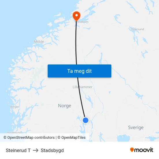 Steinerud T to Stadsbygd map