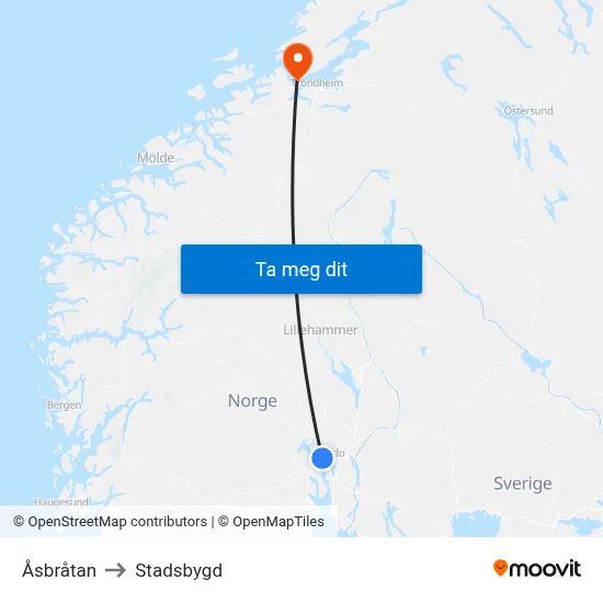 Åsbråtan to Stadsbygd map