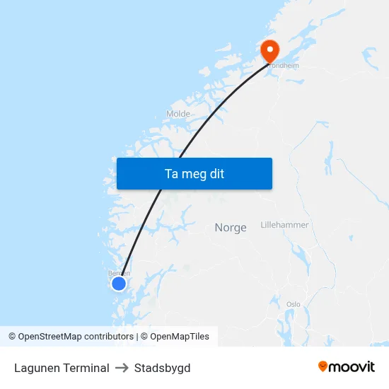 Lagunen Terminal to Stadsbygd map