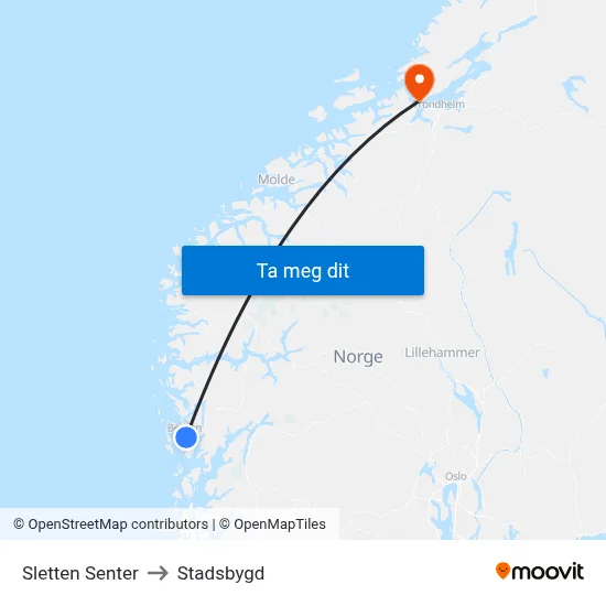 Sletten Senter to Stadsbygd map