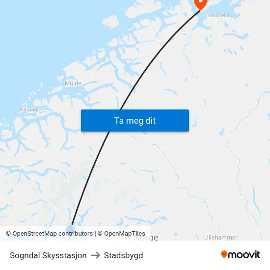 Sogndal Skysstasjon to Stadsbygd map